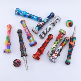 3D -overdracht afdrukken Siliconen Rookpijp Nectar Collector Kit met 14 mm Titanium Quartz Nageltip Meerdere kleuren NC Tabak Handpijpen Dab Oil Rigs