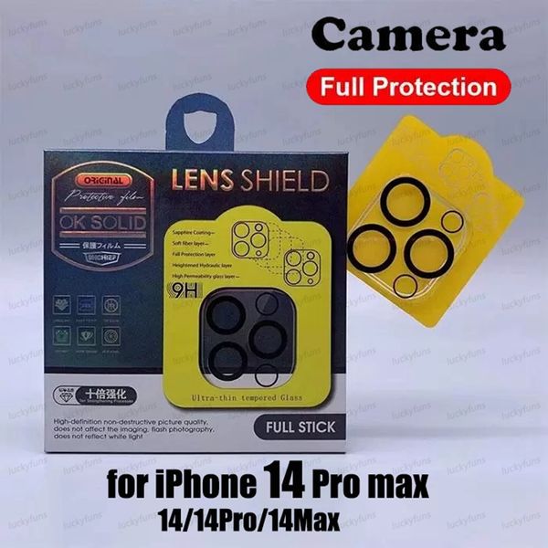 Film de verre trempé de protecteur d'objectif arrière de caméra transparente 3D pour iPhone 14 Pro Max PLUS 13 12 Mini 11 Couverture de protection complète avec emballage de vente au détail