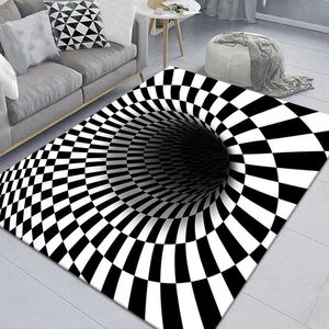 3D trap effect vortex illusie buffers gat geometrisch tapijt wit zwart en wit slaapkamer deurmat welkomstmat tapijten