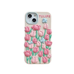 3D Tulip Soft Silicon Cases voor iPhone 14 Plus 13 12 11 Pro Max Star Mobiele telefoon Back Cover Capa Funda Shockproof Anti-Fall Beautiful Floral Case