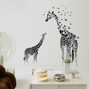 3D dos jirafa mariposa DIY vinilo pegatinas de pared para habitaciones de niños decoración del hogar calcomanías de arte decoración de papel tapiz adesivo de parede 201130
