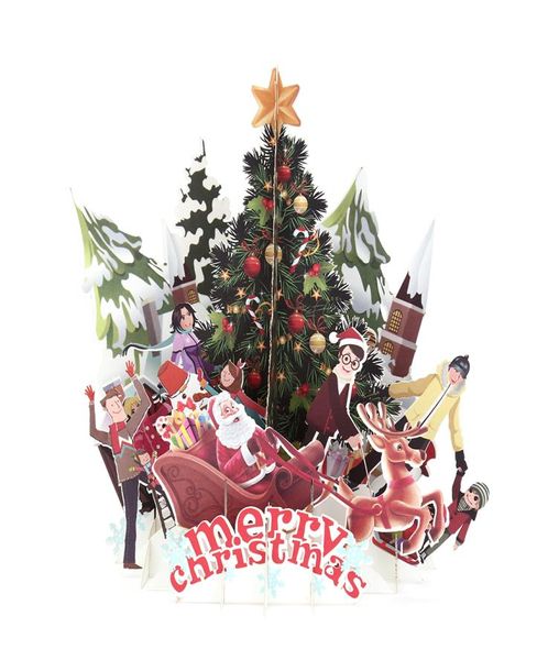 Tarjetas 3d up Merry Christmas Origami Paper láser Corte postales de regalo Tarjetas de felicitación de regalos hechos a mano en blanco colorido árbol de Navidad 8813418