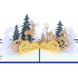 3D Kerstmis Elk Groetkaart Kerstmis Hollowing Gift Blessing Pop-up Groet Postkaart C664823