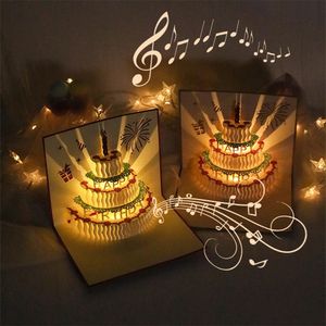 3D UP GRENTING KAART MUZIEK GELUKKIGE VERJAARDAG CARD LED Postkaart met envelop voor Girl Kids Wife 3d Birthday Handmade wenskaarten 240328