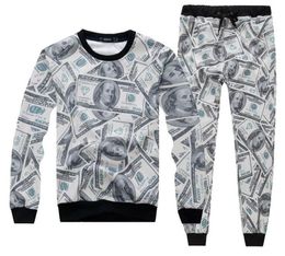 3D US Dollar Impring Men Tracksuit avec Hood Pullover Casual Runing Tracksuits9516541