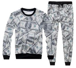 3D US Dollar Printing Men Tracksuit avec Hood Pullover Casual Runing Tracksuits2781446