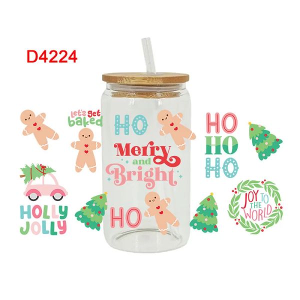 3D UV DTF Transferts Autocollants 16 oz tasse enveloppes Joyeux Noël imprimées pour le cuir en métal en céramique en verre bricolage, etc. D4224