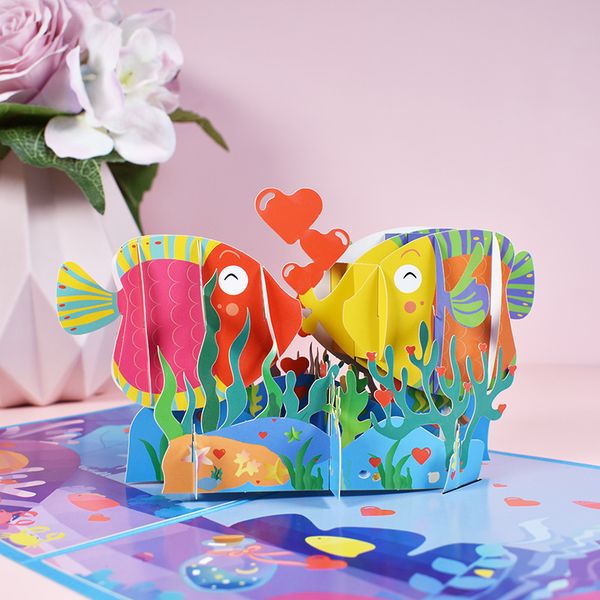 Carte de vœux Pop-Up 3D en forme de poisson pour la saint-valentin, carte de vœux pour fête de mariage, avec enveloppe, fournitures de Festival