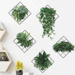 3D Vinyl Bonsai Muurstickers Tropische Groene Plant Rose Tulp Behang Moderne Tegel Sticker Muurschildering Home Decor Kamer 240306