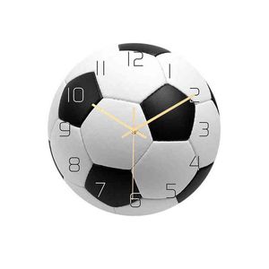 Reloj de pared con patrón de fútbol de visión 3D para niños, decoración de dormitorio, reloj de puntero silencioso de acrílico, decoración del hogar, reloj de bola deportivo, reloj G220422