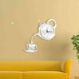 3D Wandklok Acryl Koffiekopje Theepotten Perfecte kunst Decorate Moderne Muur Hangklok voor Home MU8669 H1230