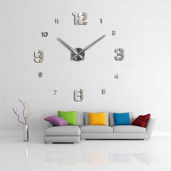 Horloge murale 3d, nouveau décor de maison, grand miroir romain, mode bricolage, horloges à Quartz modernes, montre de salon, autocollant mural X0705204o