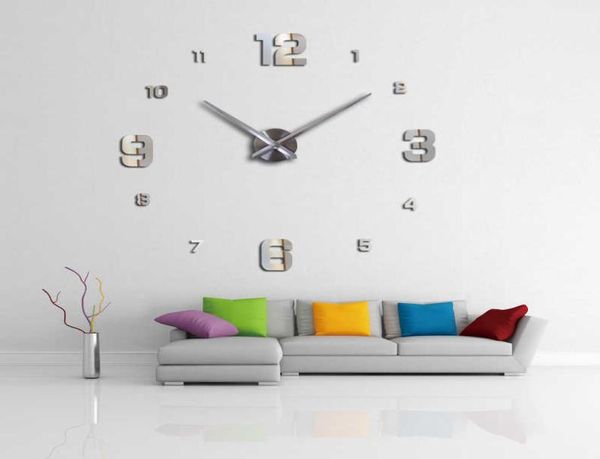 3d horloge murale nouveau décor à la maison grand miroir romain mode bricolage moderne horloges à Quartz salon montre autocollant mural X07059221346