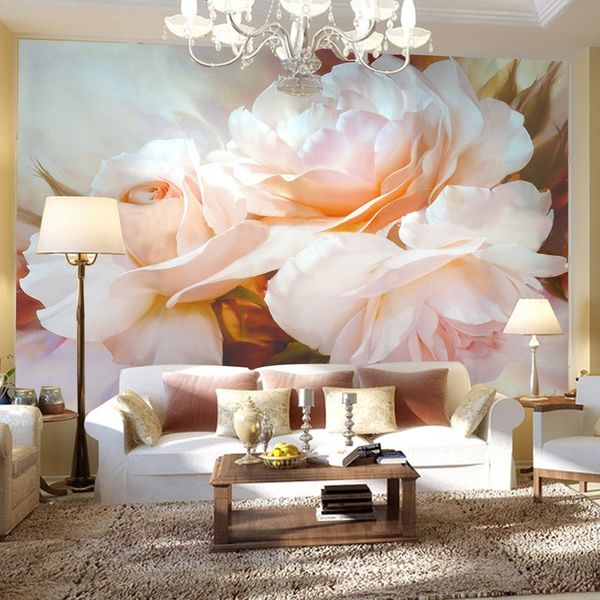 3D Papier peint classique Rose Rose grande peinture murale personnalisée Chambre 3D Paysage Fond d'écran Salon Sofa Backdrop Peinture Papiers peints