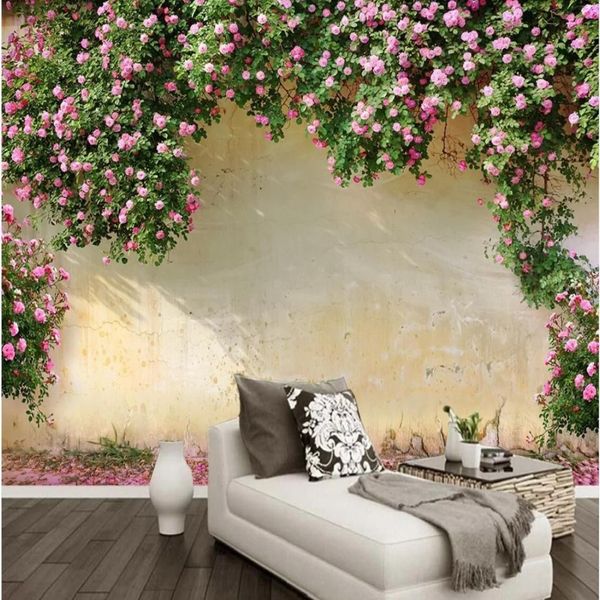 Mural de pared 3D, papel tapiz, fondo de rosa, decoración de pared, sala de estar, dormitorio, TV, revestimiento de paredes de fondo para paredes, murales de flores 3 D267N