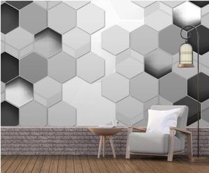 Murales muraux 3D Fond d'écran Simple Polygon Bump stéréo Stéréo noir et blanc Simple Modern 3D Fond 3d Wall2675398