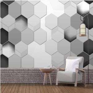 3D Wall Murals Wallpaper Simple Polygon Bump Stereo Black and White Simple Modern 3D Achtergrond Wall246s