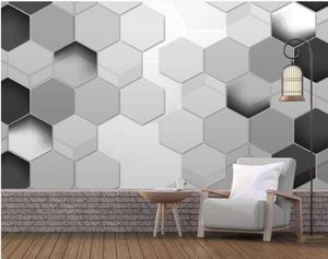 3D Wall Murals Wallpaper Simple Polygon Bump Stereo Black and White Simple Modern 3D Achtergrond Wall4073346