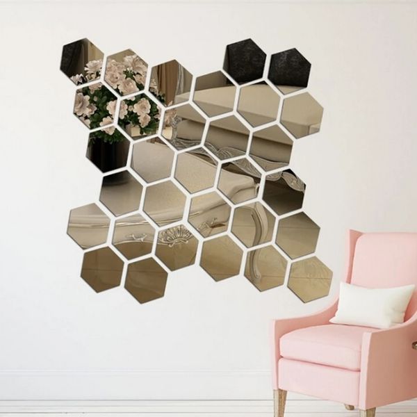 Panel de pared 3D, 12 Uds., pegatinas hexagonales de acrílico para espejo, decoración artística DIY, pegatina decorativa con espejo para el hogar y la sala de estar, 230707