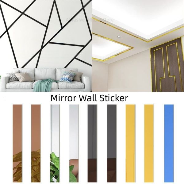 3D Wand Panel 5pc DIY Spiegel Dekor Aufkleber Selbstklebende Acryl Kunst Fliesen Decke Rand Streifen Dekoration TV Hintergrund Aufkleber 230707