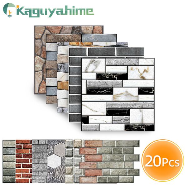 Panel de pared 3D Kaguyahime 20 piezas autoadhesivas pegatinas de azulejos de pared patrón de piedra DIY papel tapiz de PVC 3D para la decoración del hogar papel tapiz impermeable 230726