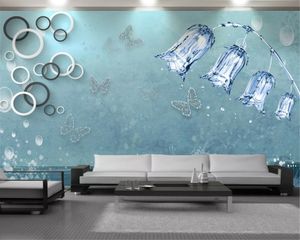 3D-behang klassieke blauwe bloemen vlinder 3D behang mooie en elegante interieur decoratie muur behang