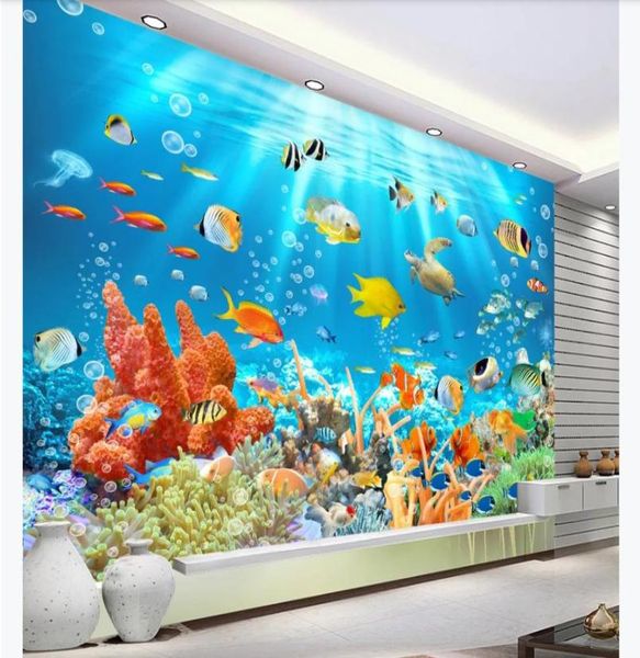 Papier peint 3d POSE PO PO SILK PAPEUR MURAL MURDE Sous-l'eau du monde Fish Coral Reef Children Room 3D Fond.