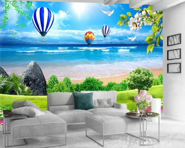 Papel de pared 3d para dormitorio, hermosas flores, globo aerostático, paisaje, sala de estar, revestimiento de paredes para dormitorio, papel tapiz HD 3d