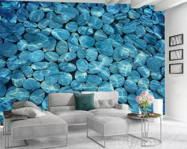 Papel de pared 3d para dormitorio, Mural moderno, papel tapiz 3d, exquisitas piedras azules en el agua, papel de pared 3d para sala de estar, foto personalizada
