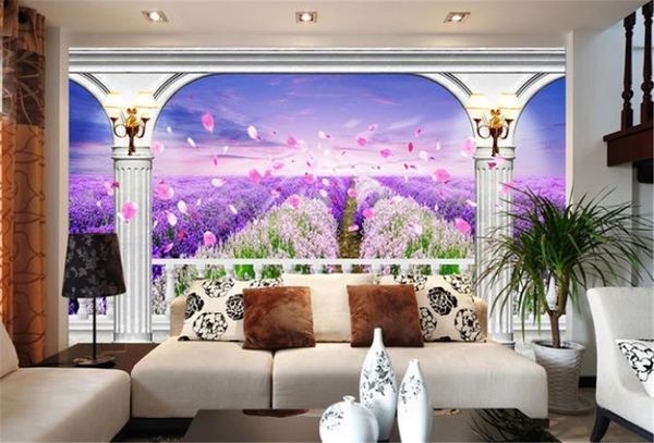 3d Papier peint fond fleur de lavande mer 3D TV 3D Wall Floral Wallpaper Personnalisez votre fond d'écran préféré