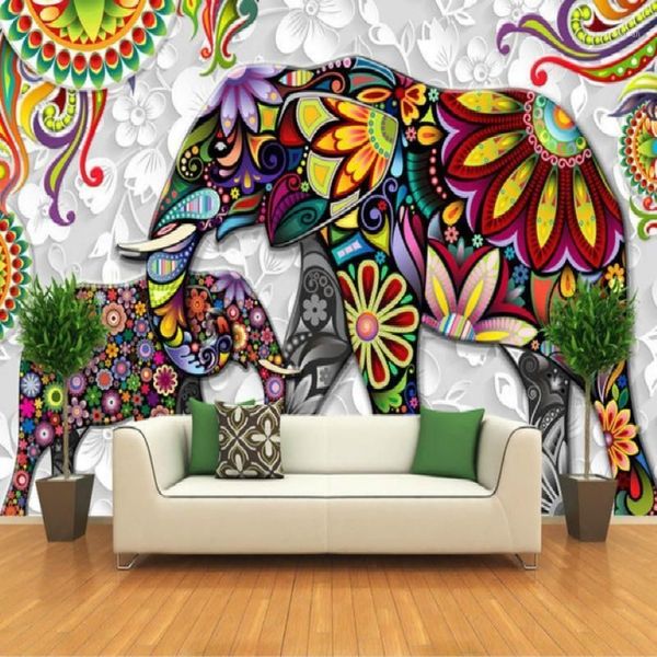 Papiers peints 3D décor à la maison thaïlande éléphants papier peint Mural pour salon chambre TV fond murs Papel De Parede 3D1215I