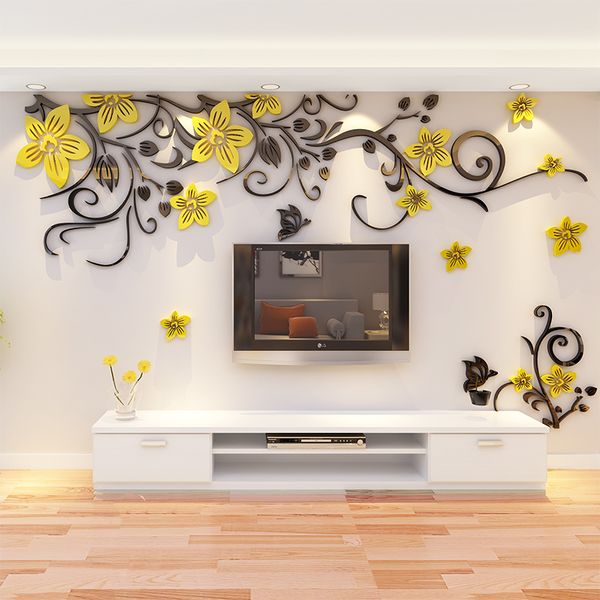 3D Sticker Mural Romantique Fleur Autocollant Salon Stickers Muraux TV Fond Décoration Maison Moderne Stickers Muraux Art Stickers