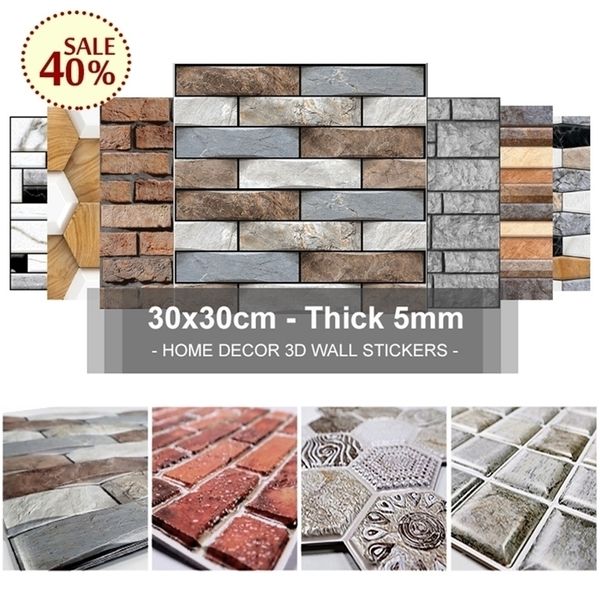 Stickers muraux 3D 30x30cm Résistant à l'eau et à l'huile Ne se décolore pas Papiers peints Imitation Brique Carrelage Pierre grain pavé pour la décoration de la maison 220510