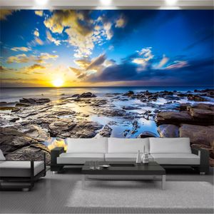 Papel tapiz con revestimiento de paredes 3d, hermosa puesta de sol que brilla junto al mar, paisaje, sala de estar, dormitorio, decoración del hogar, pintura, Mural, papel tapiz