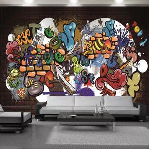 3D Wallcovering Wallpaper Retro Bakstenen muur Cartoon Alfabet Muurschildering Home Decor Woonkamer Slaapkamer Schilderen Klassieke Wallpapers