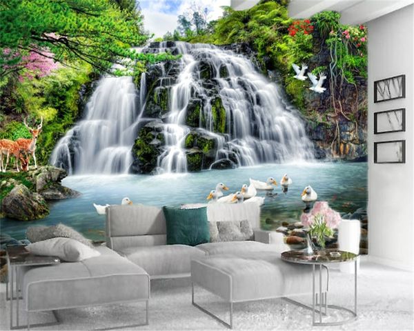 Papel tapiz 3d hermoso paisaje cascada estanque personalizado fantasía cascada paisaje decoración de interiores papel tapiz