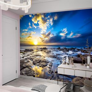 Papel pintado 3D Hermoso puesta de sol Brillo junto al mar Paisaje Sala de estar Dormitorio Decoración del hogar Pintura Mural Fondos de pantalla