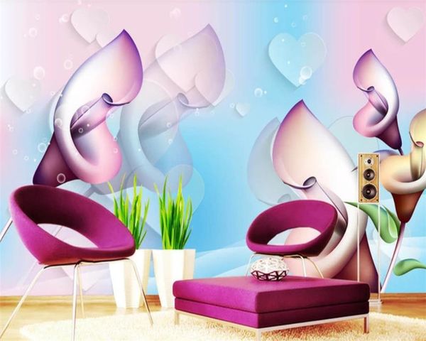 Papier peint 3d pour chambre à coucher, beau papier peint Mural 3D Calla Lily, fond de télévision 3D, papier peint Floral romantique