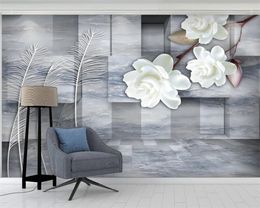 3d papier peint brique pierre haut de gamme 3D marbré exquis fleurs blanches salon chambre revêtement mural HD luxe 3d papier peint