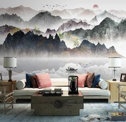 Fond d'écran 3D Style Chinese Paysage Peinture Nature Paysage PO Murales Murales Salon Coup de chambre Décor Home Decor Papel Mur9846177