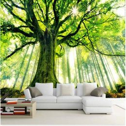 Papier peint 3d personnalisé non tissé, autocollants muraux, cadre de forêt d'arbre, peintures murales au soleil po 3d, papier peint mural 167f