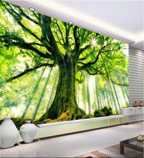 Papier peint 3d personnalisé mural non tissé stickers muraux arbre forêt réglage mur est soleil peintures po 3d papier peint mural49846841367686