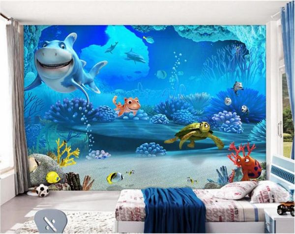 Papel de pantalla 3D Photo personalizado Mural Blue Ocean World Turtle Room para niños Decoración del hogar Murales de pared 3d Papelera para paredes 3 D5150043