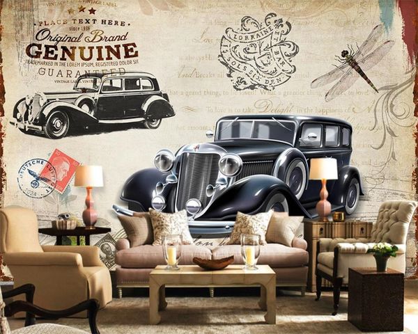 Papel tapiz 3d Mural fotográfico personalizado Estilo británico Retro Vintage Fondo de coche Pared Impresión digital HD Decorativo Hermoso papel tapiz