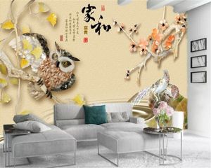 Papel tapiz 3d Mural fotográfico personalizado HD 3d Jade tallado Flor y pájaro Ilustración Premium Atmosférico Decoración de interiores Papel tapiz