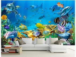 Papel tapiz 3d, foto personalizada, mural no tejido, mundo submarino, pintura para habitación de peces, imagen, murales de pared 3d para habitación, papel tapiz 7830198