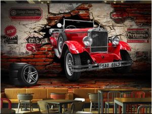 Fond d'écran 3D Custom Po murale 3dStereo Vintage Classic Car voiture Broken Wall restaurant El Muraux Fond d'écran 3D Mur du paysage T7415835