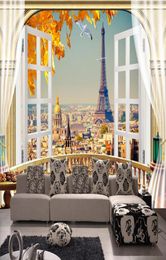 Papel tapiz 3d personalizado po mural Balcón París paisaje Torre Eiffel fondo sala de estar Decoración para el hogar murales de pared 3d papel tapiz para 7762915