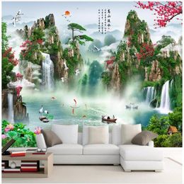 Papier peint 3d personnalisé po mural paysage chinois cascade fond mur décor à la maison salon papier peint pour murs 3 d304p