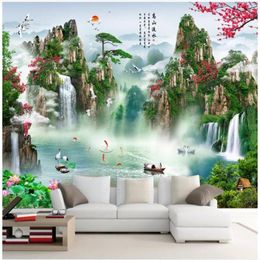 Papier peint 3d personnalisé po mural paysage chinois cascade fond mur décor à la maison salon papier peint pour murs 3 d261t